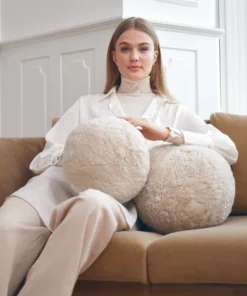 Natures Collection THE HOME SHEEPSKIN BALL PILLOWS PEARL