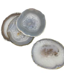 Olympus / Bartky Minerals AGATE COASTERS | NATURAL GREY & SILVER TRIM WINE & BAR