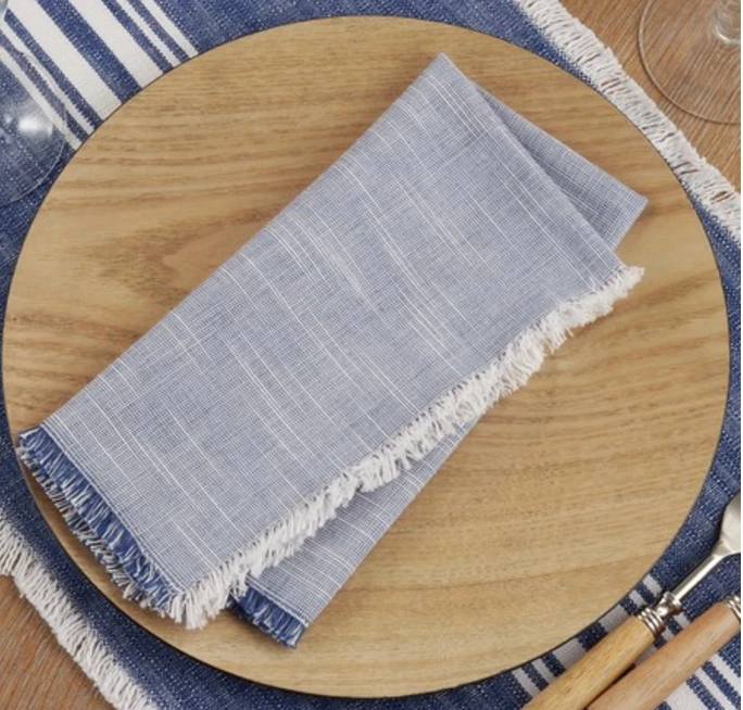 Saro Trading Company THE TABLE FRINGE WOVEN TWO TONE NAPKIN | BLUE 2 Saro Trading Company THE TABLE FRINGE WOVEN TWO TONE NAPKIN | BLUE