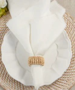 Saro Trading Company BEADED IVORY WOOD NAPKIN RING SET THE TABLE