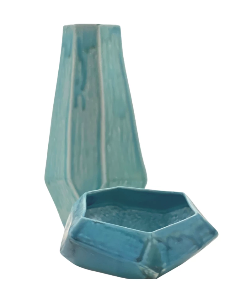 Lauren HB Studio FACETED CHISEL HANDMADE BOWL TEAL 1 Lauren HB Studio FACETED CHISEL HANDMADE BOWL TEAL