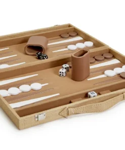 Two's Company GAMES & GADGETS FAUX LEATHER BACKGAMMON SET | NATURAL CANE