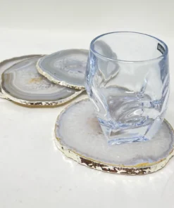 Olympus / Bartky Minerals AGATE COASTERS | NATURAL GREY & SILVER TRIM WINE & BAR