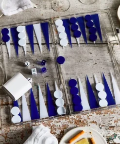 Wilouby International LUCITE BACKGAMMON SET | SMALL | DARK BLUE