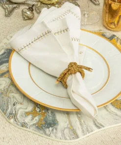 Kim Seybert THE TABLE HERRINGBONE NAPKIN GOLD & SILVER