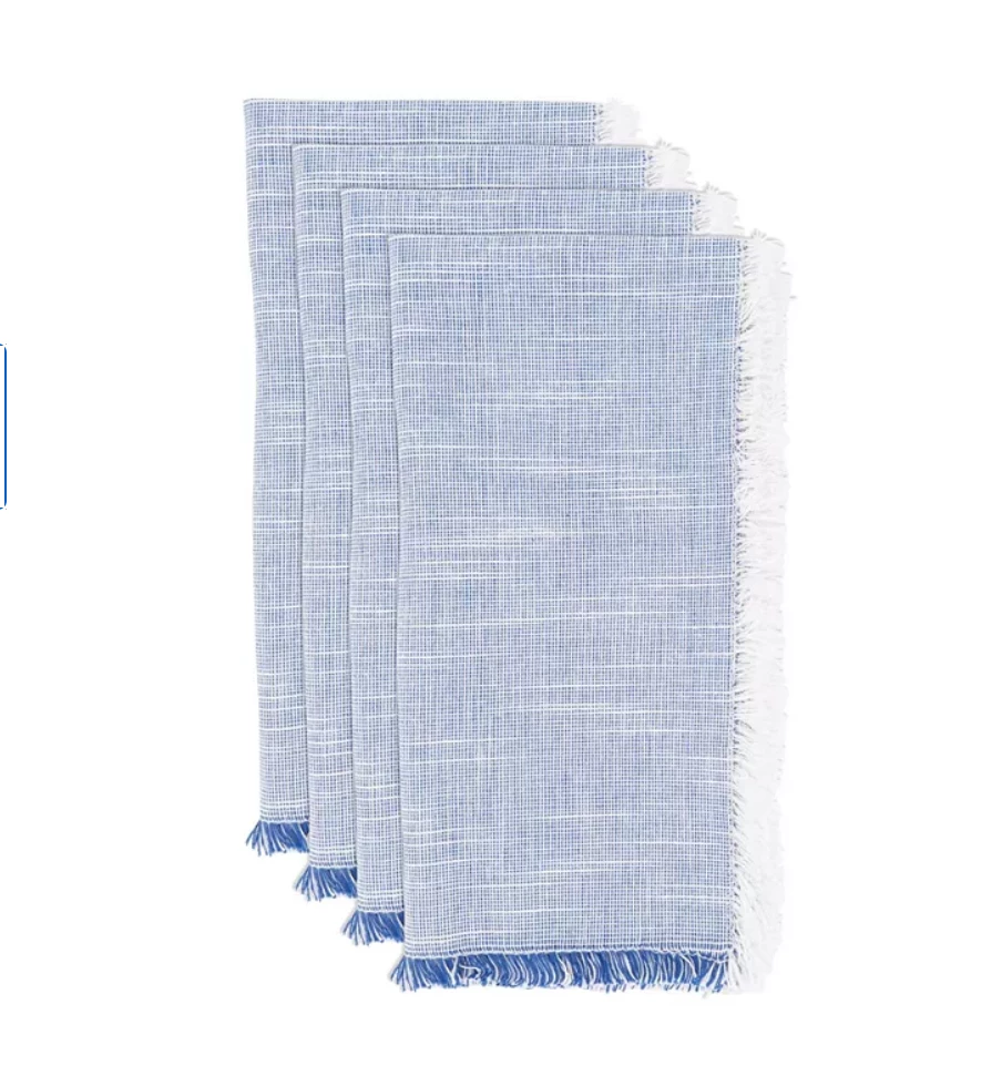 Saro Trading Company THE TABLE FRINGE WOVEN TWO TONE NAPKIN | BLUE 1 Saro Trading Company THE TABLE FRINGE WOVEN TWO TONE NAPKIN | BLUE