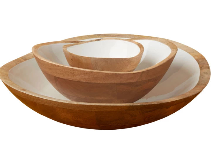 Be Home MANGO WOOD & ENAMEL BOWL | XL 17.5" SERVING 2 Be Home MANGO WOOD & ENAMEL BOWL | XL 17.5" SERVING