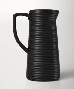 BIDK Home CERAMIC RIBBED PITCHER | BLACK PITCHERS
