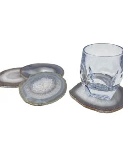 Olympus / Bartky Minerals AGATE COASTER SET NATURAL GREY WINE & BAR