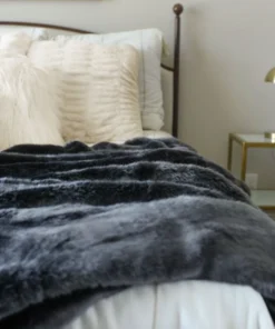 Fabulous Furs COUTURE FAUX FUR THROW GRAPHITE MINK THE HOME