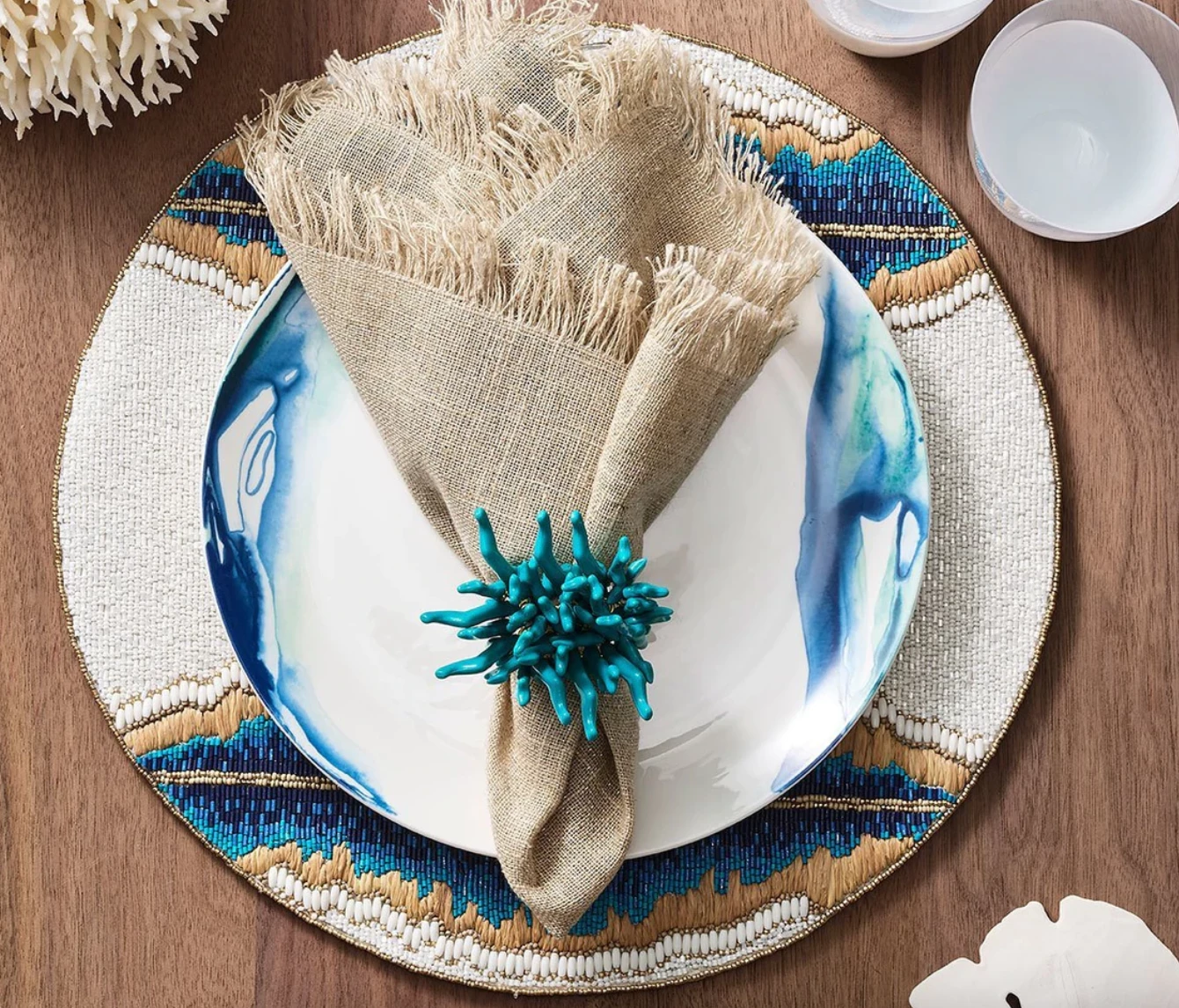 Kim Seybert FRINGE NATURAL & SILVER NAPKIN 2 Kim Seybert FRINGE NATURAL & SILVER NAPKIN