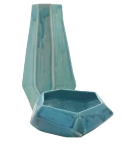 Lauren HB Studio FACETED CHISEL VASE TEAL
