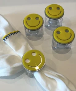 EYE CANDY THE TABLE SMILEY ACRYLIC NAPKIN RING SET 4 | VARIOUS