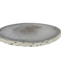 Olympus / Bartky Minerals AGATE COASTERS | NATURAL GREY & SILVER TRIM WINE & BAR
