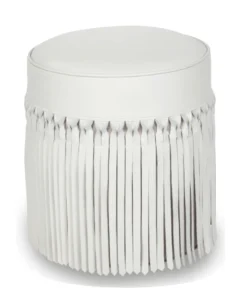 V Rugs & Home FRINGE LEATHER POUF | OYSTER NATURAL FURNITURE